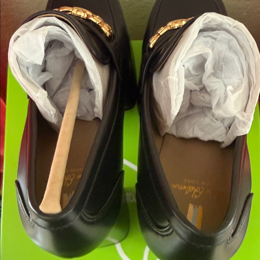 Sam Edelman Black Platform Loafers with Gold Chain - Picture 10 of 12